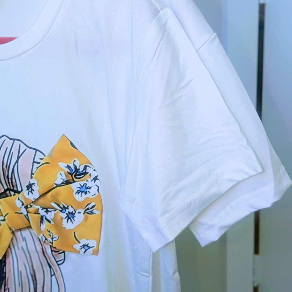 Set of 2 Girls White Graphic Tees with 3D Bow Detail - Size 7/8 - Picture 7 of 11